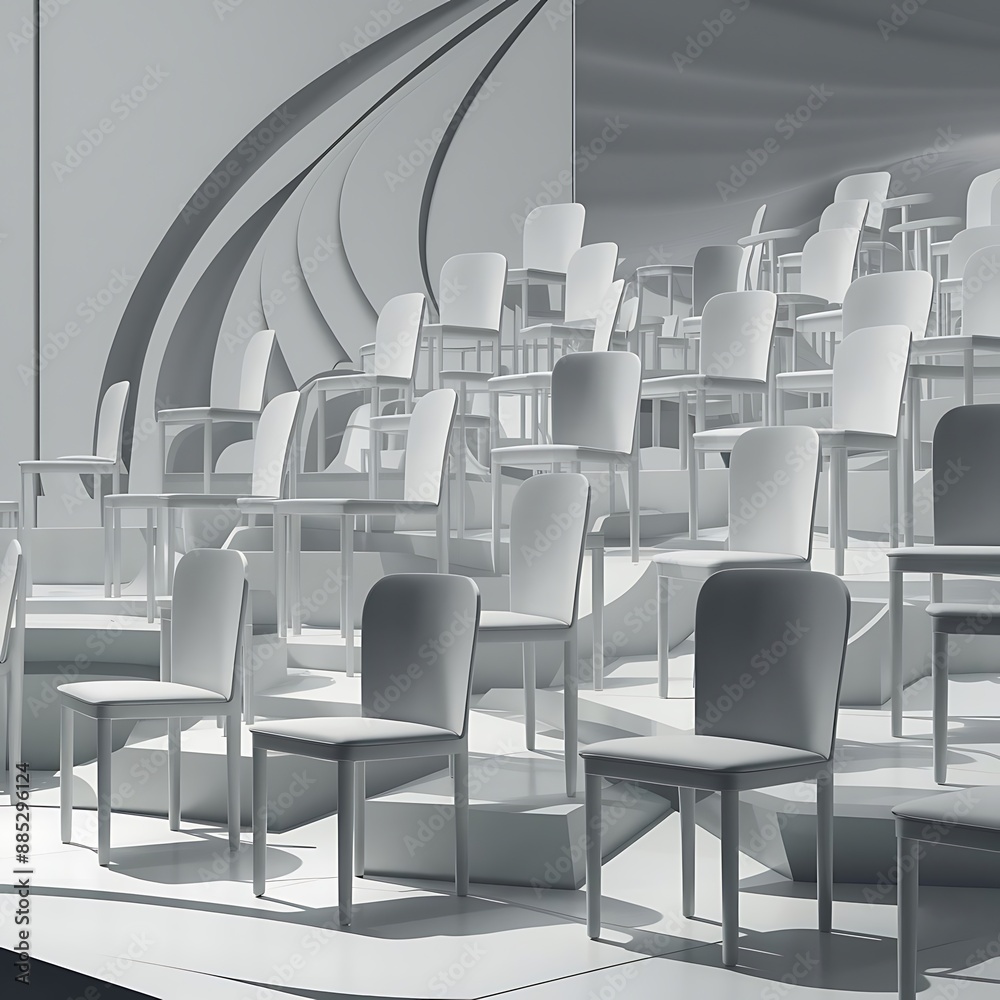 Fototapeta premium chairs in background Concept of minimalism & installation art. 3d rendering background