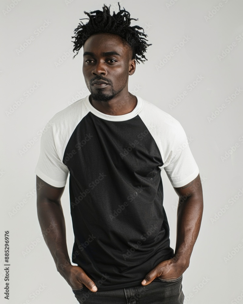 black male model with hands in pockets raglan shirt black male model with hands in pockets raglan shirt