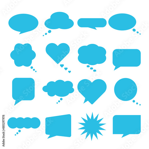 Set of speech bubbles.Speech bubbles collection in different shapes. Blue Talk bubble isolated on white background.