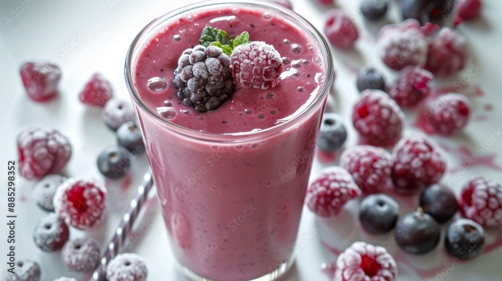 Glass of berry smoothie, nutritious and tasty, flat design Glass of berry smoothie, nutritious and tasty, flat design