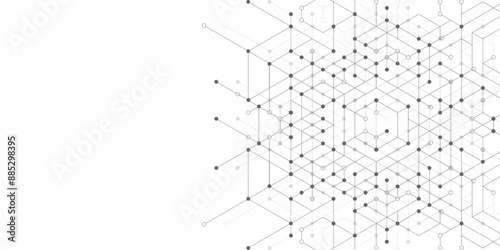 Technology abstract background lines, dots and hexagons. Hexagonal digital concept for poster, banner, header, footer