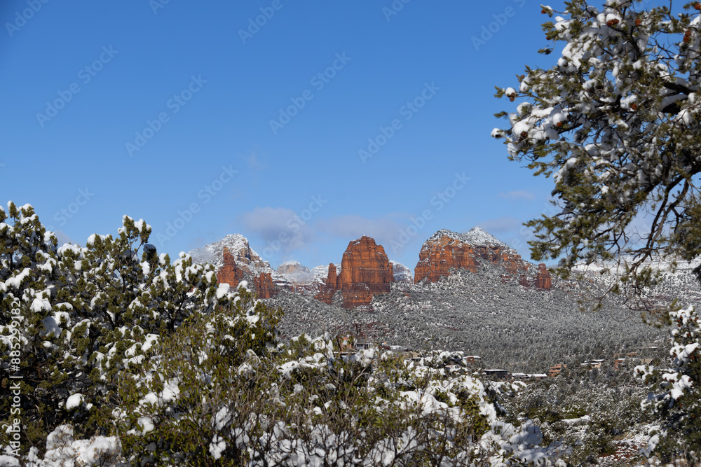 The snow covered landscape of Sedona, Arizona after a snow storms has turned Sedona into a winter wonderland. The snow covered landscape of Sedona, Arizona after a snow storms has turned Sedona into a winter wonderland.