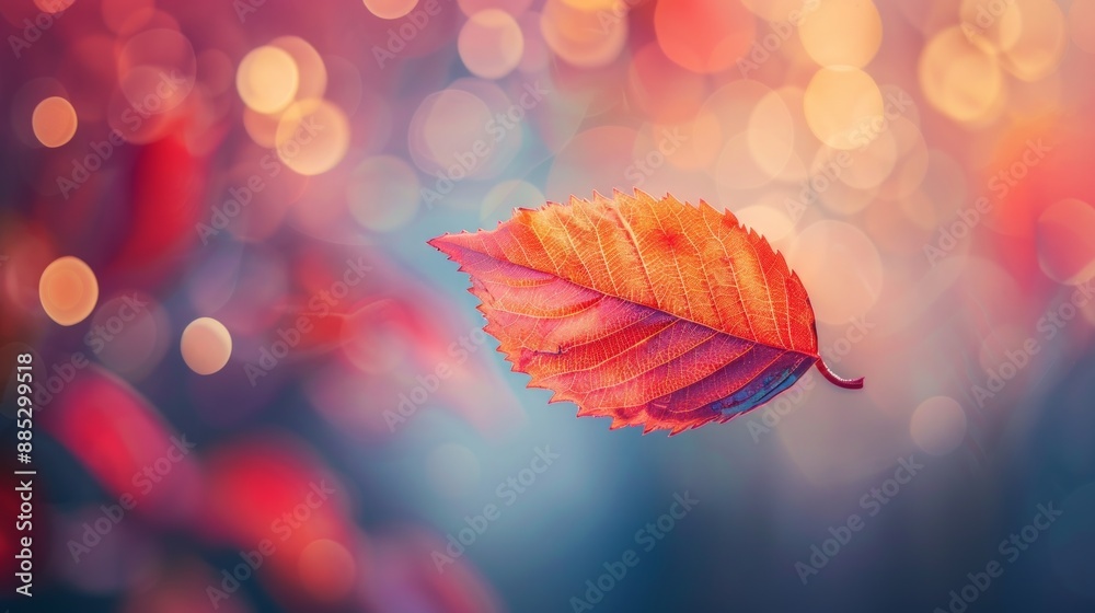 Autumn Leaf Floating in a Colorful Bokeh Background Autumn Leaf Floating in a Colorful Bokeh Background