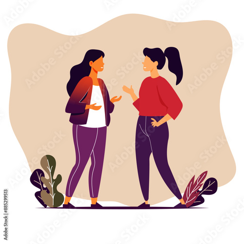 Illustration of two women standing and talking casually 