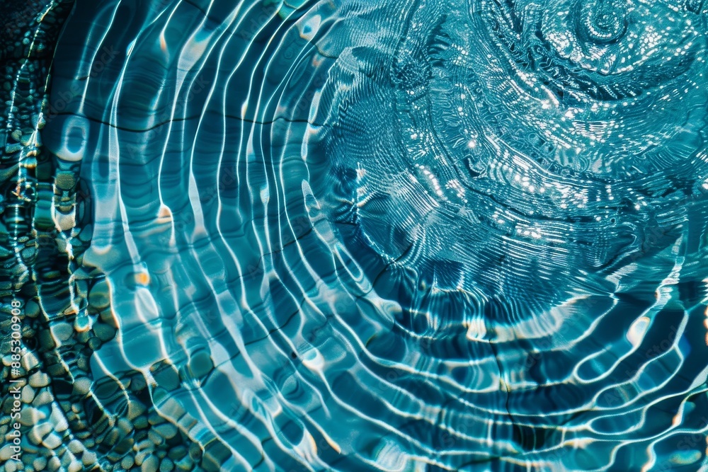 © Антон Сальников - Light blue water background with sun reflections. Concept of tranquility and natural beauty. Closeup, selective focus, defocus.