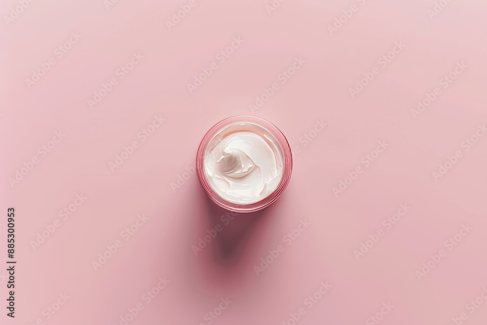 Natural self-care cream jar on pink background. Top view. Copy space. Natural cosmetics. packaging. presentation. Natural self-care cream jar on pink background. Top view. Copy space. Natural cosmetics. packaging. presentation.