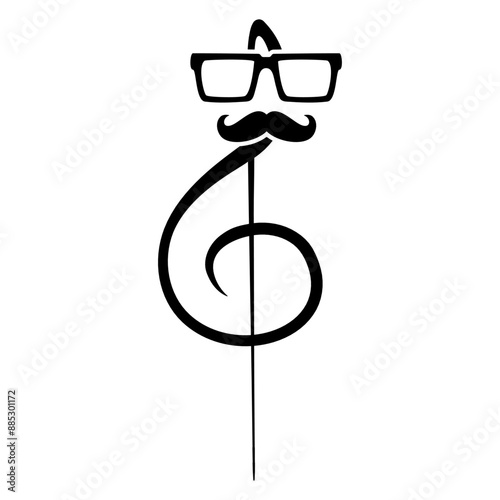 Music Clef Note Mustache Beard Nerd Geek horn-rimmed glasses French Violin Treble Musical Instrument Sound Love Icon Symbol Design