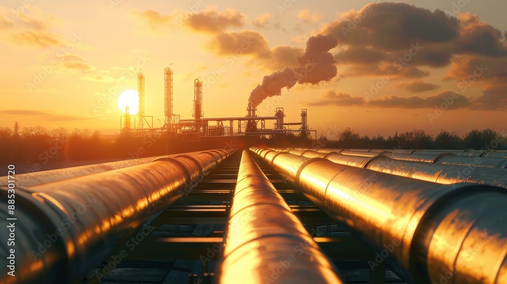 Natural gas processing plant with towering chimneys and storage tanks at night Natural gas processing plant with towering chimneys and storage tanks at night