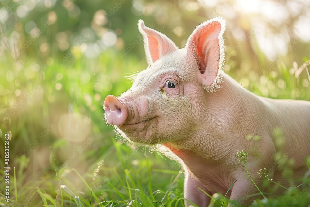 charming portrait of pink pig in idyllic farm setting soft natural light lush green background whimsical and endearing expression charming portrait of pink pig in idyllic farm setting soft natural light lush green background whimsical and endearing expression