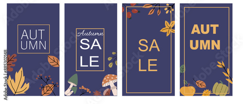 Vertical card template for fall autumn holidays. Banner for thanksgiving holiday, october seasonal celebration design.