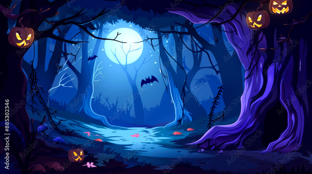 Fototapeta premium illustration art of halloween cave of bat horror style cartoon
