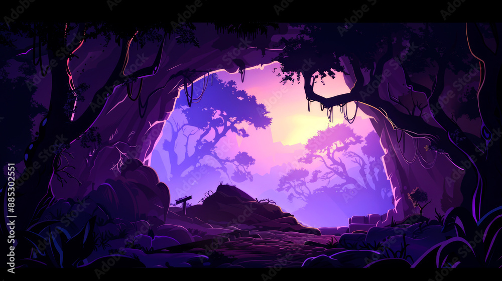 Fototapeta premium illustration art of halloween cave of bat horror style cartoon