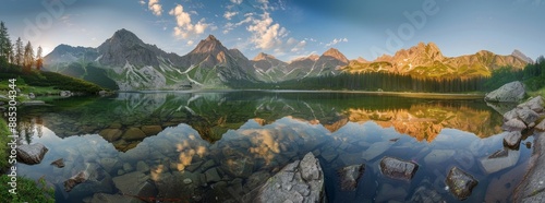 Poland's Tatra National Park, with a morning lake in the mountains.