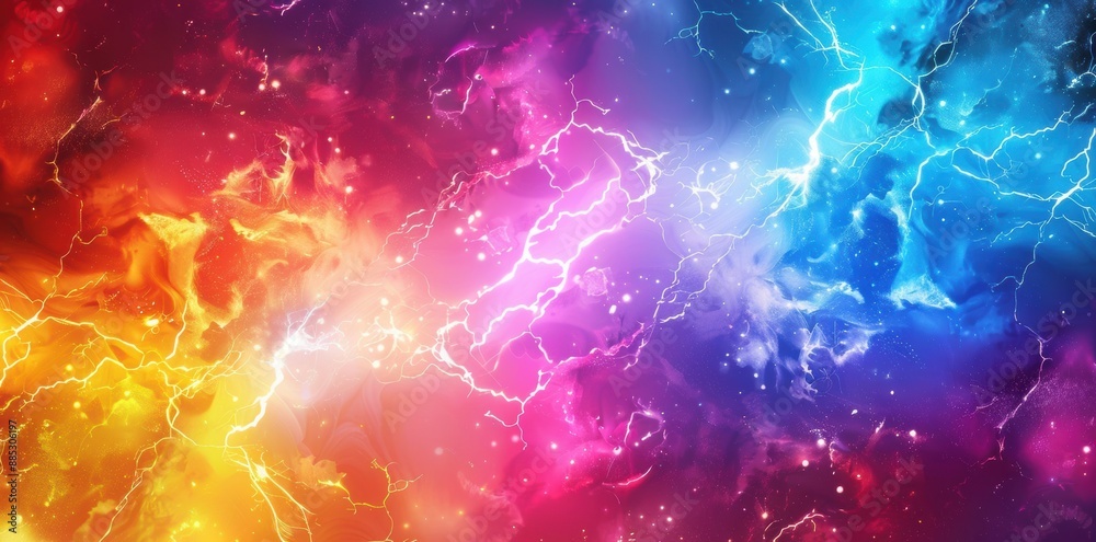 A colorful space background with a bright yellow star in the middle A colorful space background with a bright yellow star in the middle