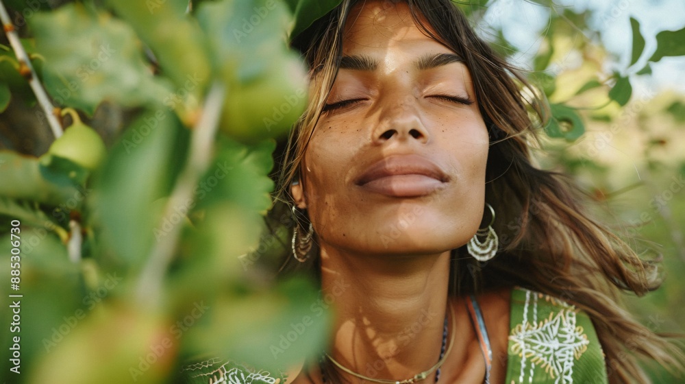 Serene Beauty in Sustainable Style Eco Friendly Fashion Model Embracing Nature's Simplicity Serene Beauty in Sustainable Style Eco Friendly Fashion Model Embracing Nature's Simplicity