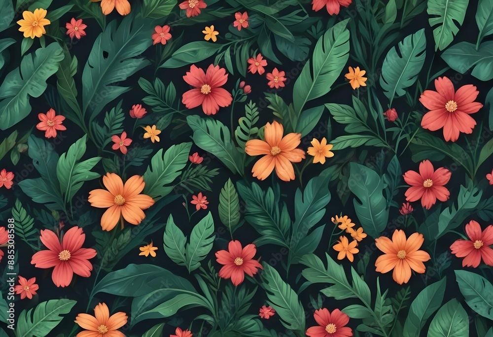 seamless pattern with flowers and leaves seamless pattern with flowers and leaves