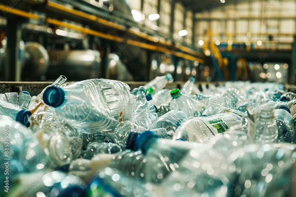 An industrial facility dedicated to recycling plastic bottles, highlighting the importance of sustainability and environmental conservation. An industrial facility dedicated to recycling plastic bottles, highlighting the importance of sustainability and environmental conservation.