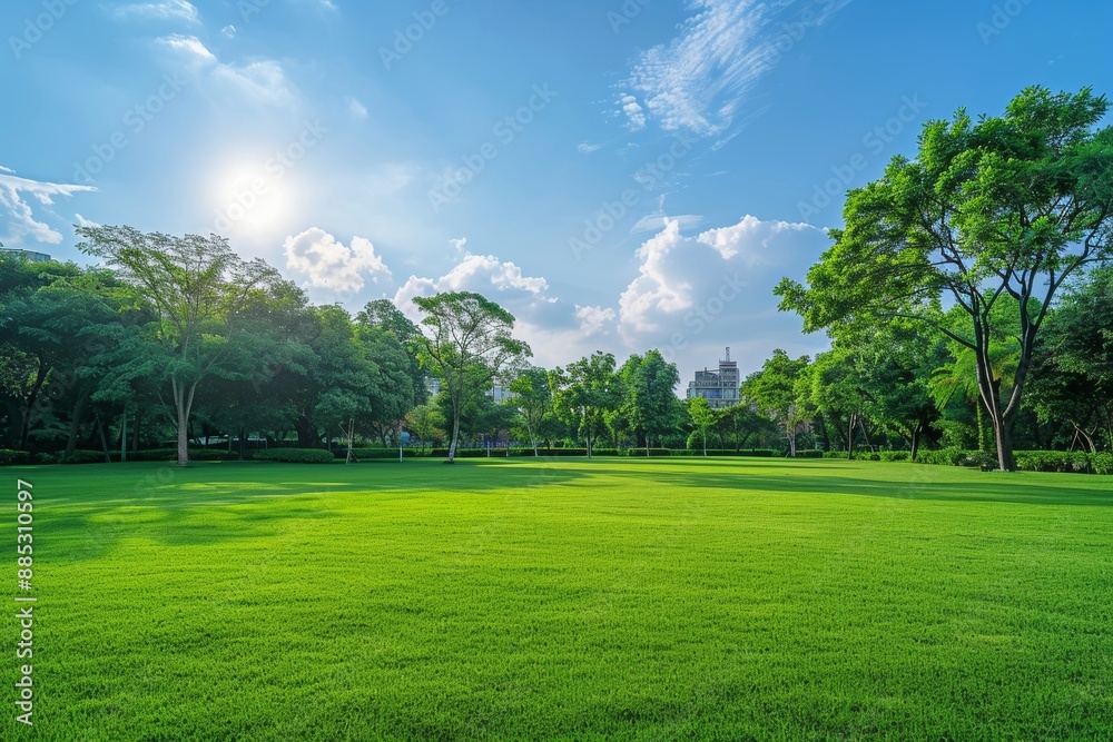 Morning light in a public park surrounded by green grass Morning light in a public park surrounded by green grass