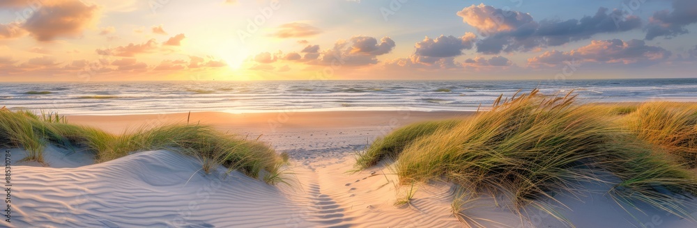 Sunset over the Ocean with Grassy Dunes Sunset over the Ocean with Grassy Dunes