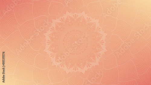 Round mandala on colorfull gradient background. Translucent mesh pattern in the form of a mandala. Mandala with floral patterns. Pastel Yoga template. Gradient background with round mandala. Bg, FG