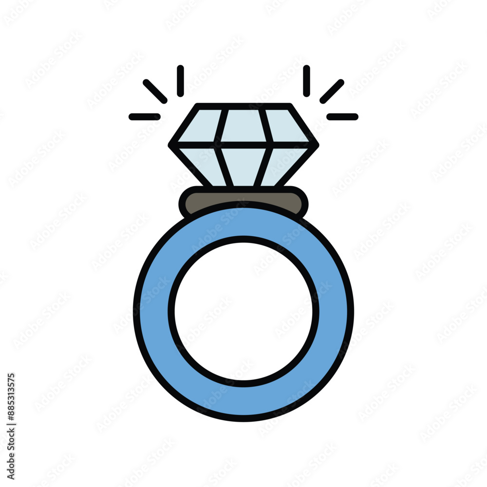 diamond ring color line icon with white background vector stock illustration diamond ring color line icon with white background vector stock illustration