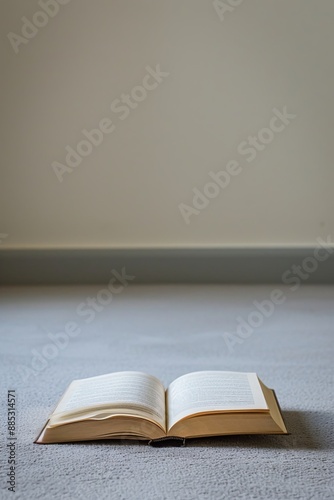 A close-up view of an open book in a minimalistic room AI genrated illustration