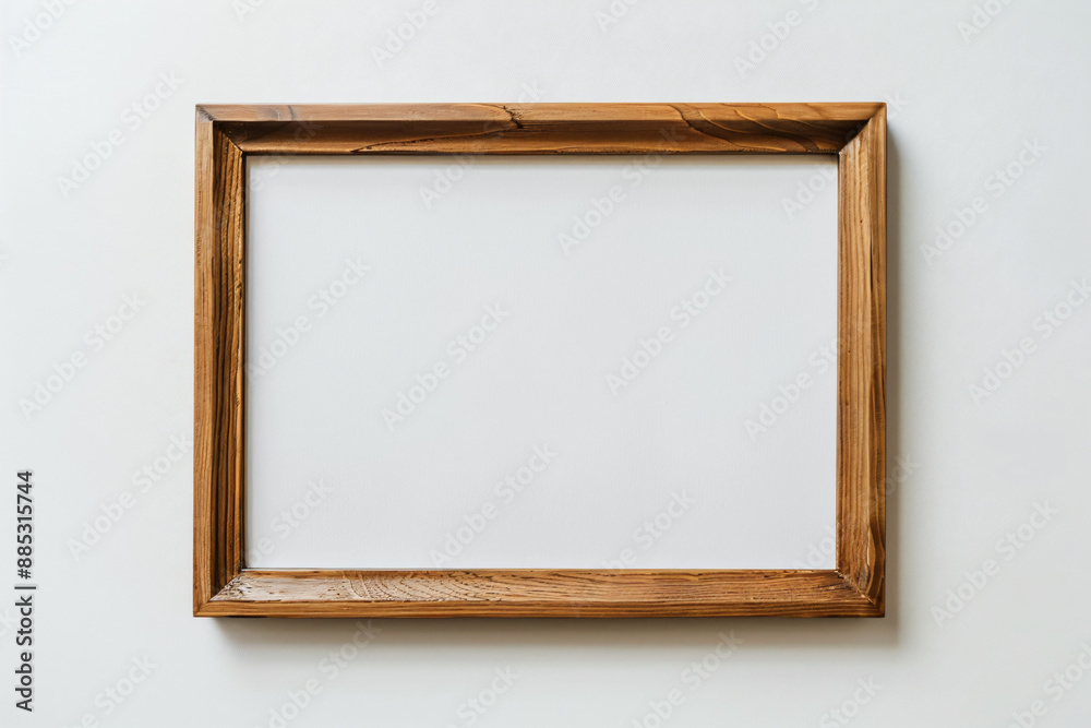 A simple wooden frame mockup on a white background, an empty poster template with space for text or a photo. A top view of the frame. A simple wooden frame mockup on a white background, an empty poster template with space for text or a photo. A top view of the frame.