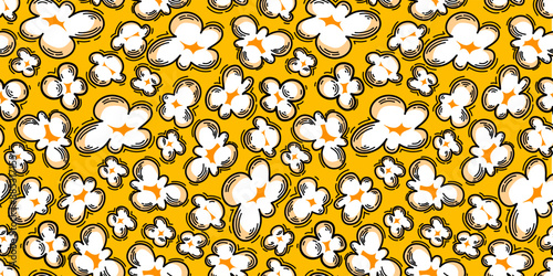 Popcorn pattern for packaging snacks. Popcorn fluffy flakes pattern. Popcorn Background pattern. doodle popcorn. popcorn seamless pattern background.