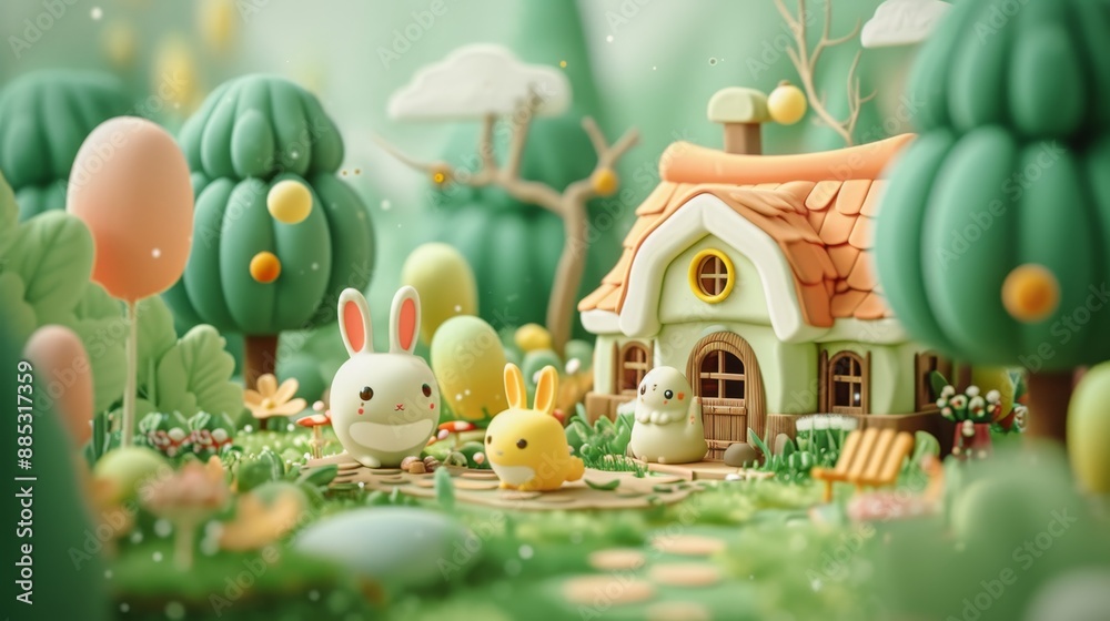 Naklejka premium A cute 3D-rendered fluffy animal garden AI genrated illustration
