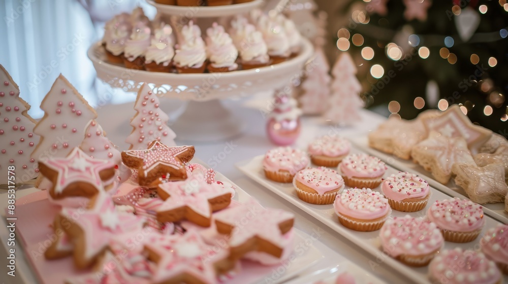 Festive Holiday Dessert Table with Christmas Cookies and Cupcakes Festive Holiday Dessert Table with Christmas Cookies and Cupcakes