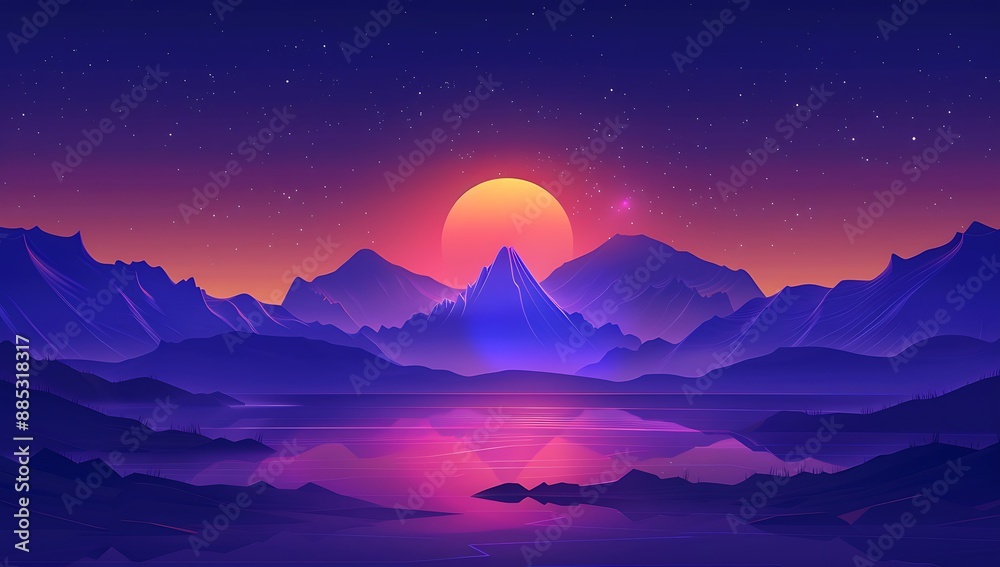 Abstract wallpaper Sunset over mountains, a simple flat vector illustration Abstract wallpaper Sunset over mountains, a simple flat vector illustration