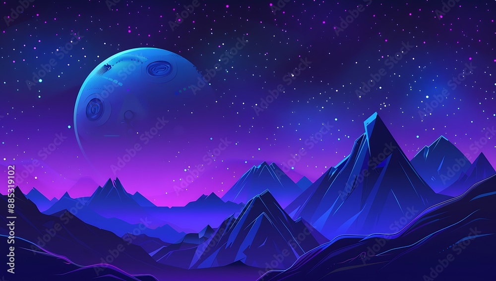 Fototapeta premium Abstract wallpaper Sunset over mountains, a simple flat vector illustration