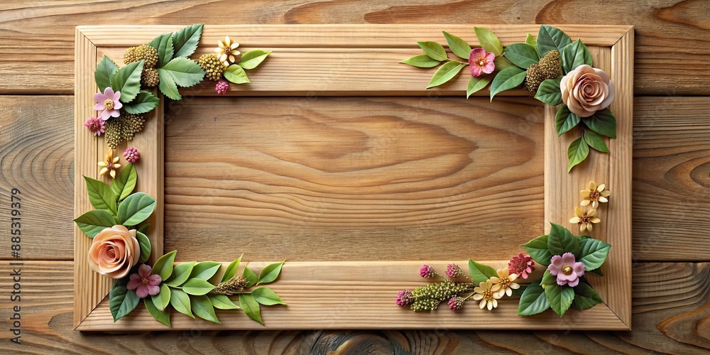 Wooden frame with floral and leaf decorations, wooden, frame, flowers, leaves, decorations, nature, floral, design, vintage Wooden frame with floral and leaf decorations, wooden, frame, flowers, leaves, decorations, nature, floral, design, vintage