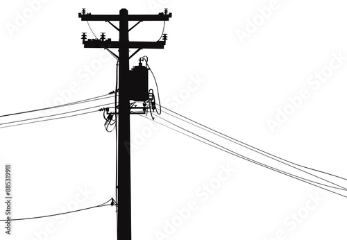 black silhouette electric pole on white background