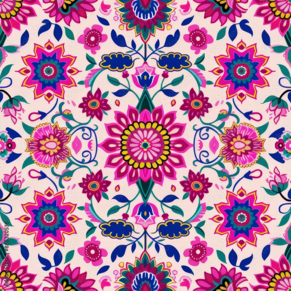 Pink and blue floral seamless pattern with intricate details Pink and blue floral seamless pattern with intricate details