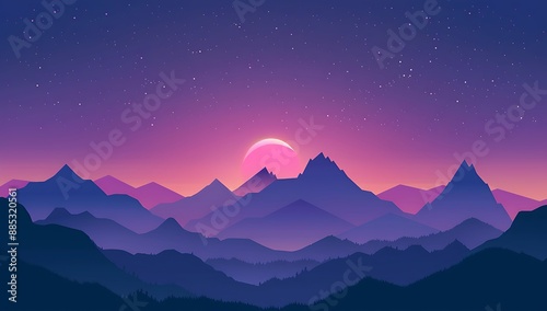 Abstract wallpaper Sunset over mountains, a simple flat vector illustration