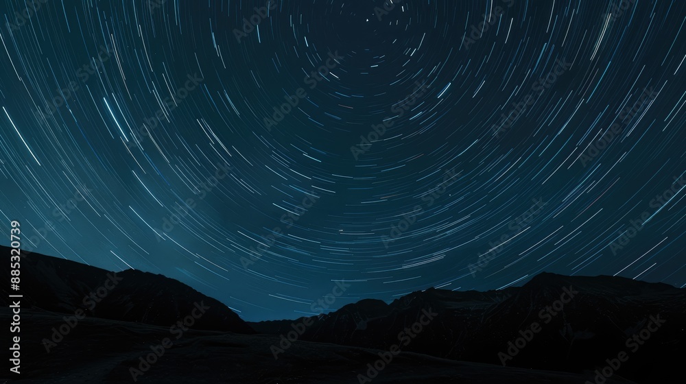 Long exposure of a night sky with star trails