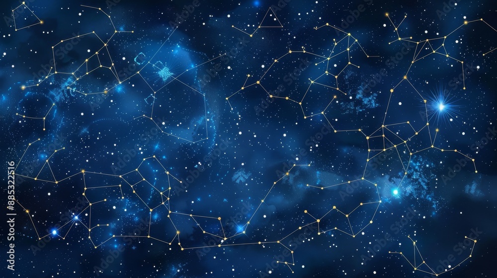 Fototapeta premium Golden Constellation in Blue Night Sky.