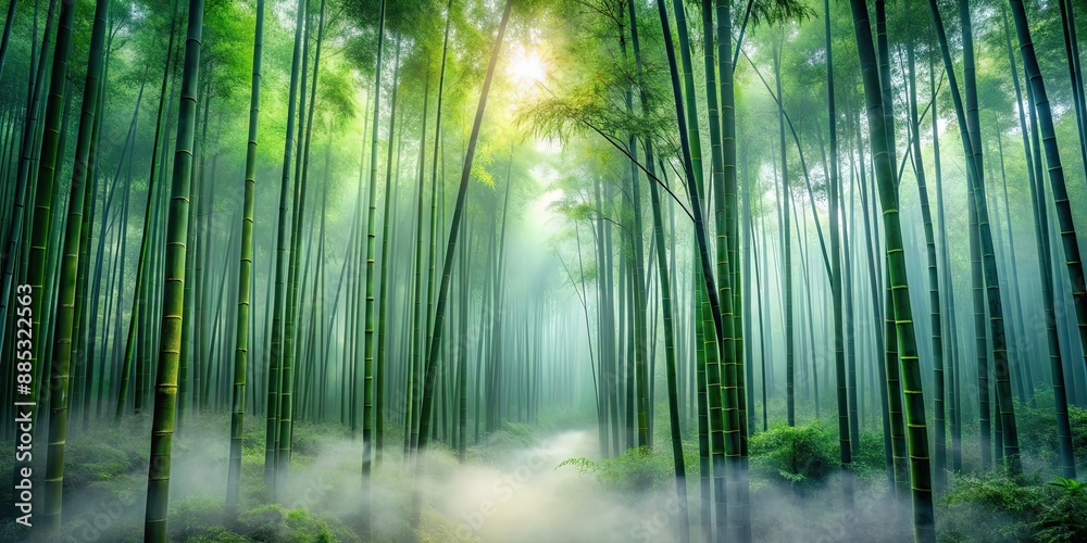 A serene forest with bamboo trees covered in mystical fog , nature, tranquil, serene, mist, foggy, bamboo, trees A serene forest with bamboo trees covered in mystical fog , nature, tranquil, serene, mist, foggy, bamboo, trees