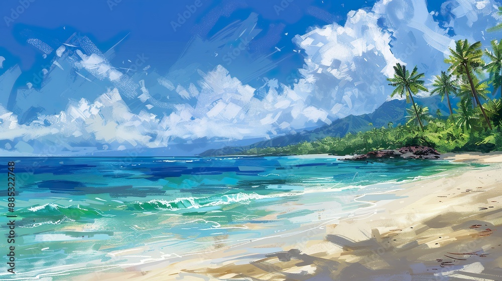 Fototapeta premium ハワイの海のイラスト背景素材05