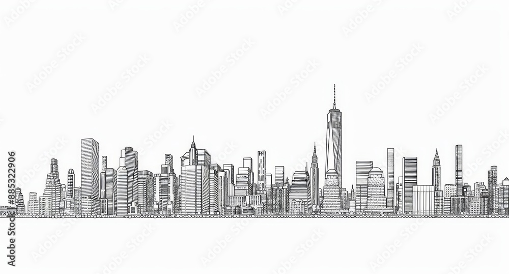 Pen and ink sketch of a generic cityscape with skyscrapers depicting a generic cityscape. Pen and ink sketch of a generic cityscape with skyscrapers depicting a generic cityscape.