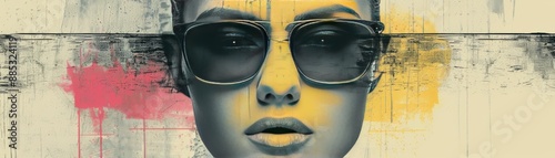 Artistic close-up of a person wearing sunglasses. Modern, abstract background with vibrant colors, emphasizing style and creativity.