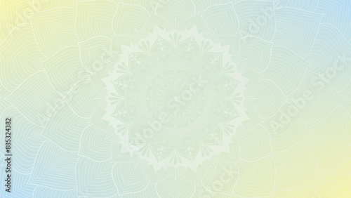 Round mandala on colorfull gradient background. Translucent mesh pattern in the form of a mandala. Mandala with floral patterns. Pastel Yoga template. Gradient background with round mandala. Bg, FG