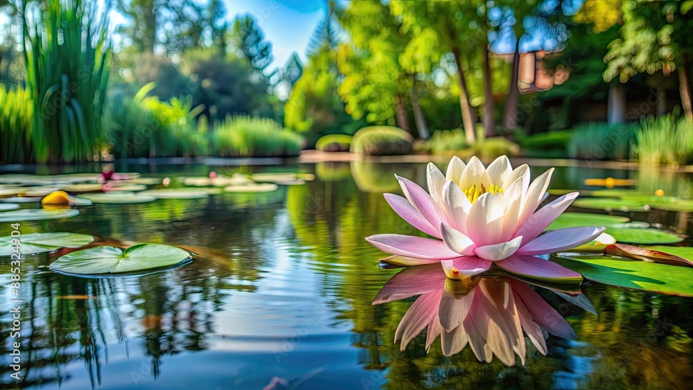 Water lily blooming in a serene pond in a beautiful garden, water lily, pond, garden, nature, blooming Water lily blooming in a serene pond in a beautiful garden, water lily, pond, garden, nature, blooming