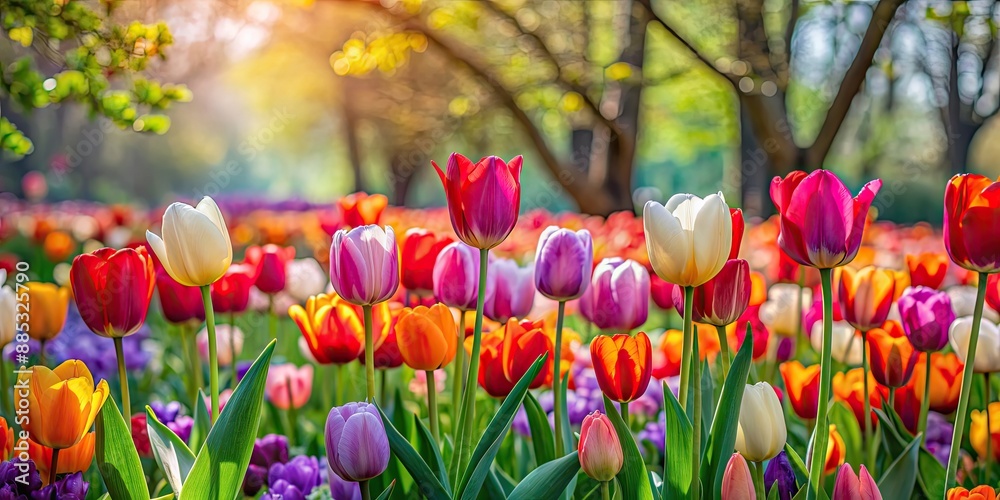 Vibrant tulips blooming in a garden , Spring, flowers, floral, colorful, nature, petals, growth, beauty, plants, outdoors Vibrant tulips blooming in a garden , Spring, flowers, floral, colorful, nature, petals, growth, beauty, plants, outdoors