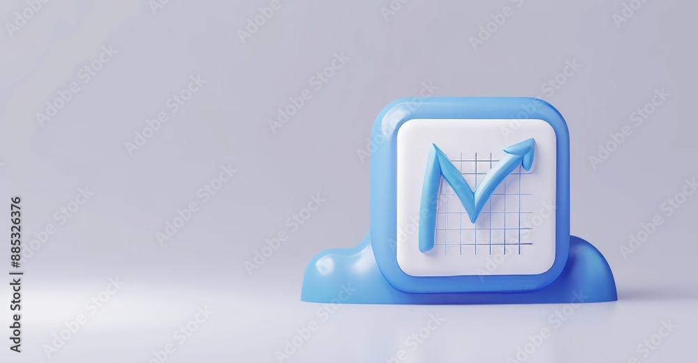 Isolated on white background, blue up arrow graph 3d icon bubble ...