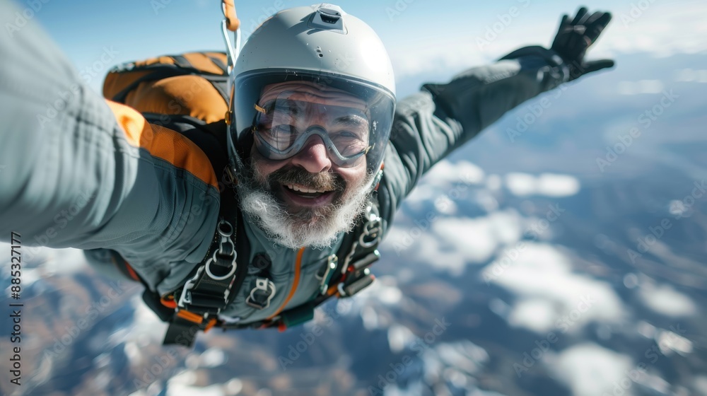 A thrilling image of a skydiver in freefall, arms outstretched against the backdrop of the sky and distant landscape, epitomizing the essence of adventure and freedom. A thrilling image of a skydiver in freefall, arms outstretched against the backdrop of the sky and distant landscape, epitomizing the essence of adventure and freedom.