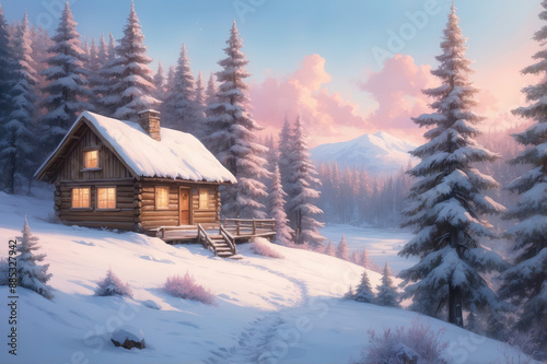 winter landscape background with a house 