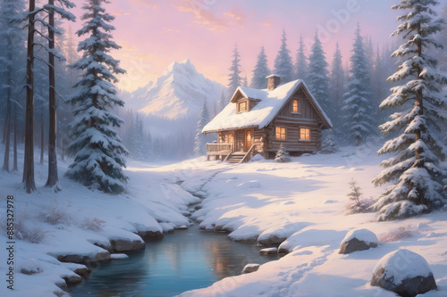 winter landscape background with a house  © Magic Art