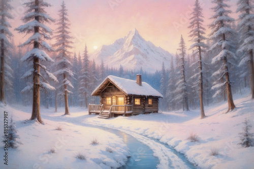 winter landscape background with a house 